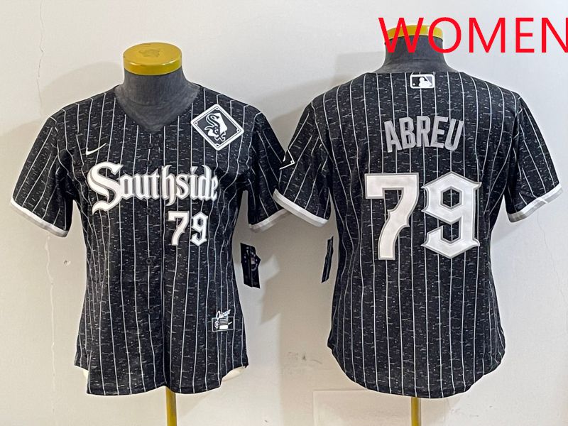 Women Chicago White Sox #79 Abreu Black Stripe City Edition Game 2025 Nike MLB Jersey style 2